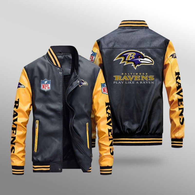 Baltimore Ravens Leather Bomber Jacket Back