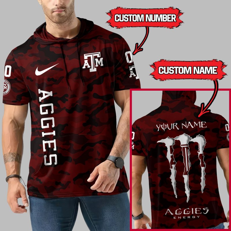 Texas A&M Aggies Personalized Camo Short Sleeve Hoodie