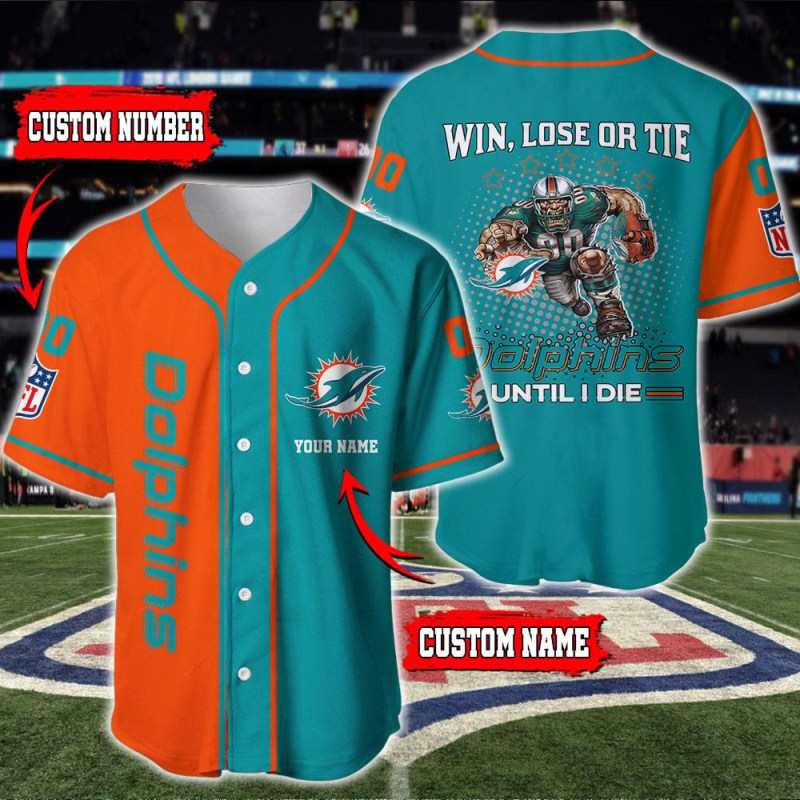 Miami Dolphins Personalized Baseball Jersey