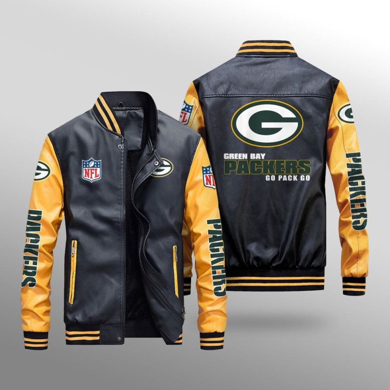 Green Bay Packers Leather Bomber Jacket Side View
