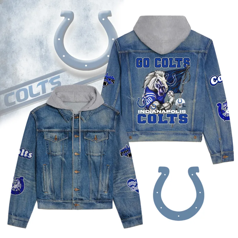 Indianapolis Colts Premium Hooded Denim Jacket Front View