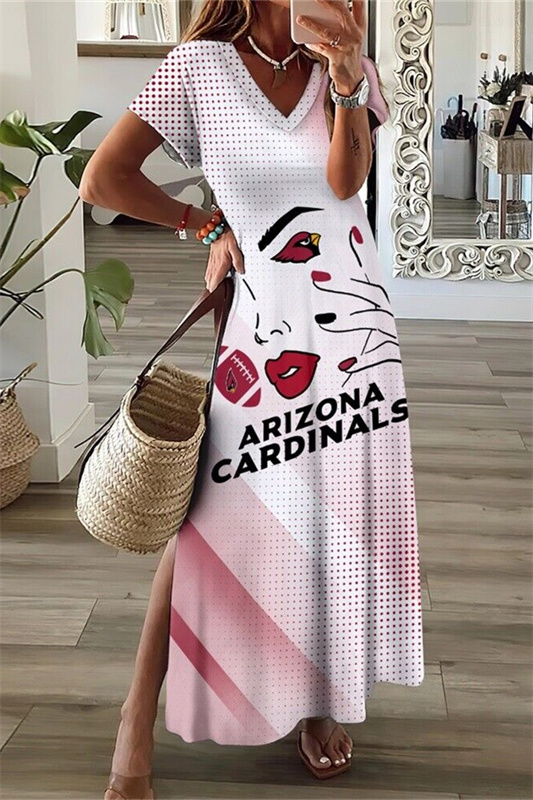 Arizona Cardinals V-Neck Side Slit Long Dress