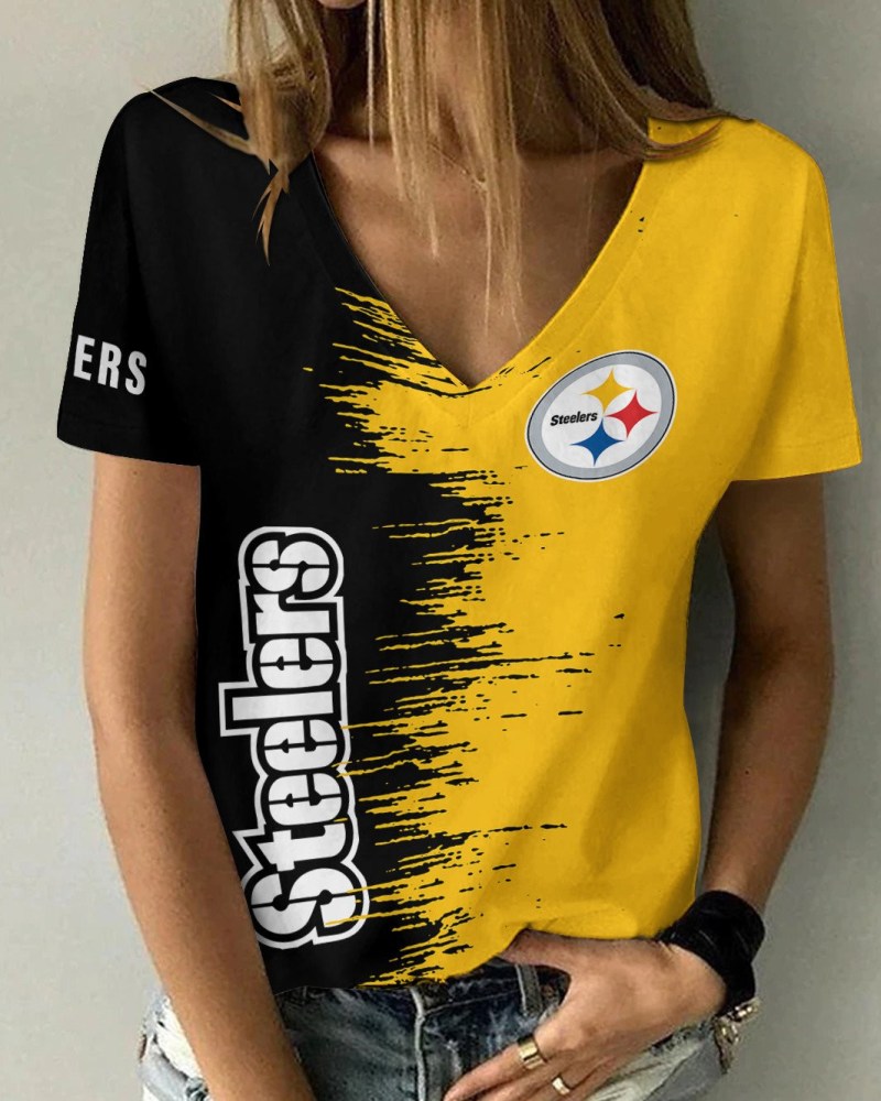 Pittsburgh Steelers Summer V-Neck Women T-shirt