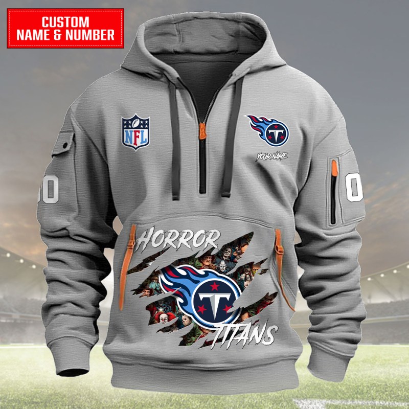 Tennessee Titans Quarter Zip Hoodie Light Gray