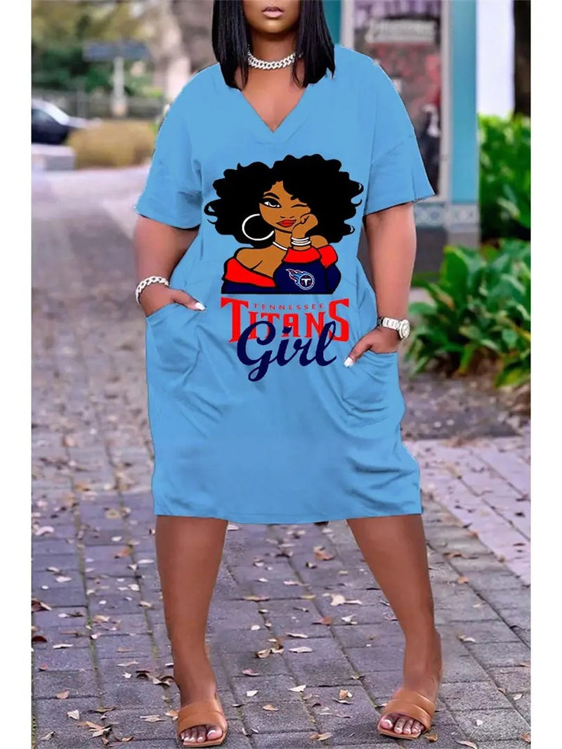 Tennessee Titans V-neck Casual Pocket Dress