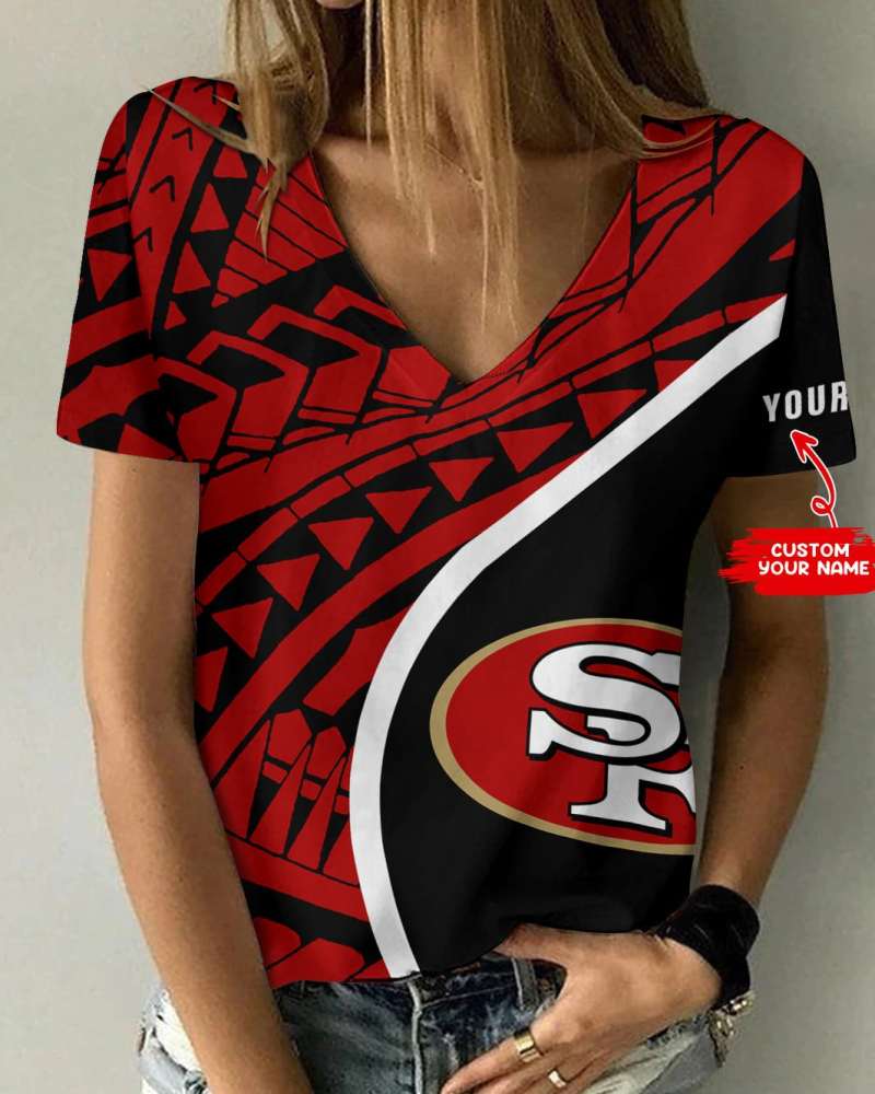 San Francisco 49ers Personalized Summer V-Neck Women T-Shirt