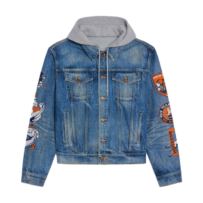 Denver Broncos Premium Hooded Denim Jacket Back Design