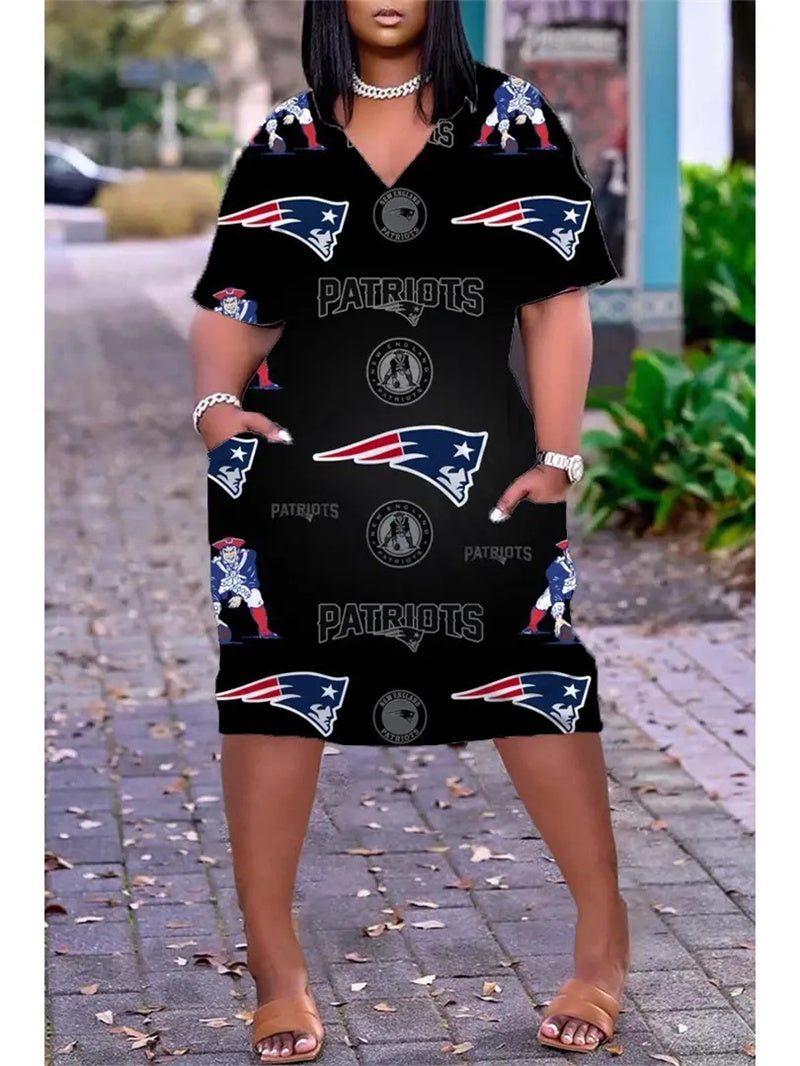 New England Patriots V-neck Casual Pocket Dress