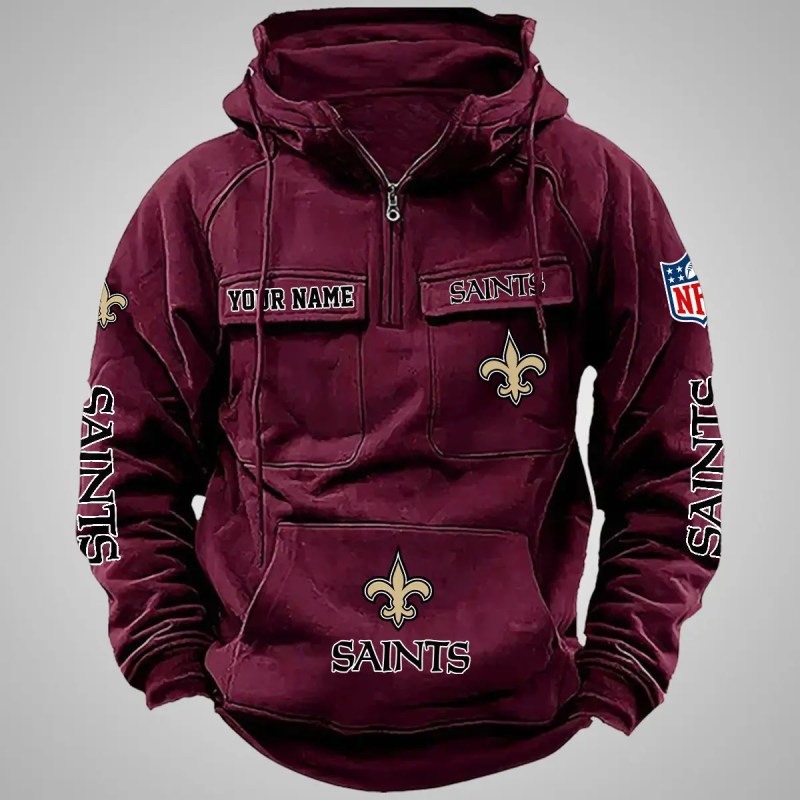 New Orleans Saints Personalized Multi-Pockets Zip Hoodie