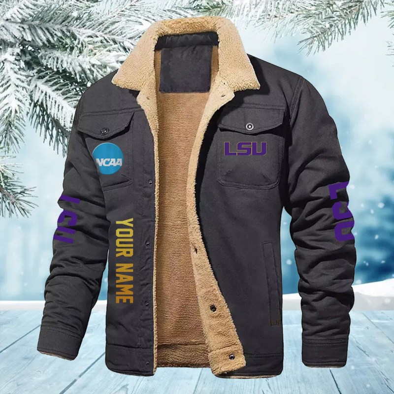 LSU Tigers Personalized Winter Fleece Bomber Jacket Image 4