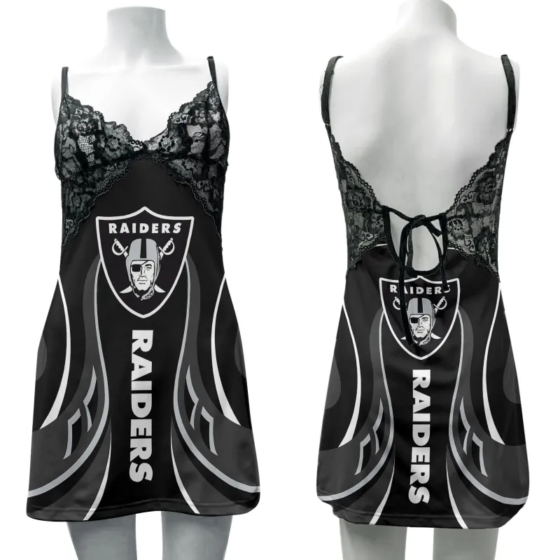 Las Vegas Raiders Lace Back Strap Slip Dress