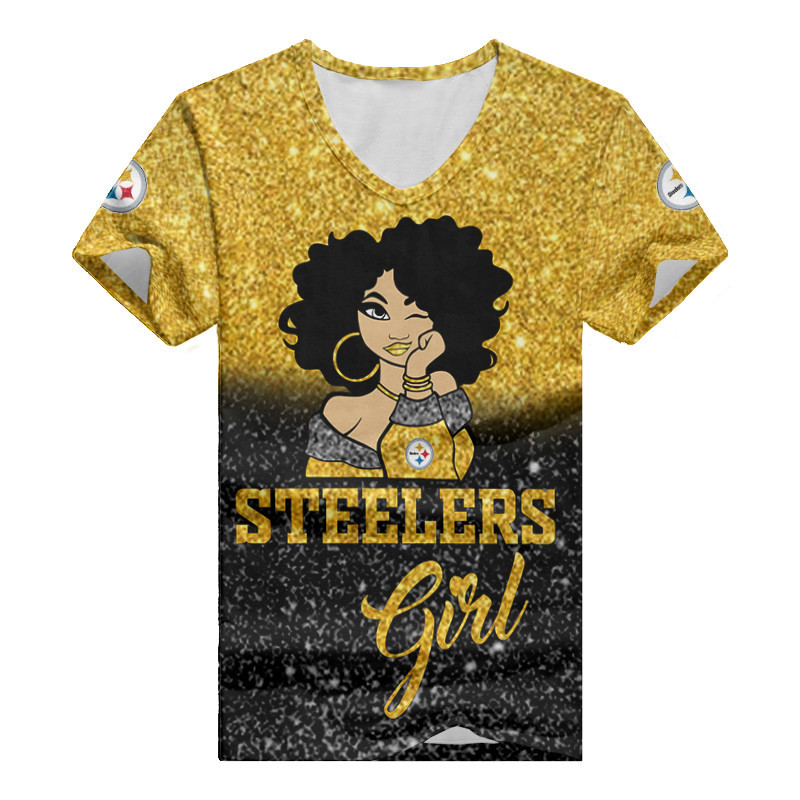 Pittsburgh Steelers Personalized Summer V-neck Women T-shirt