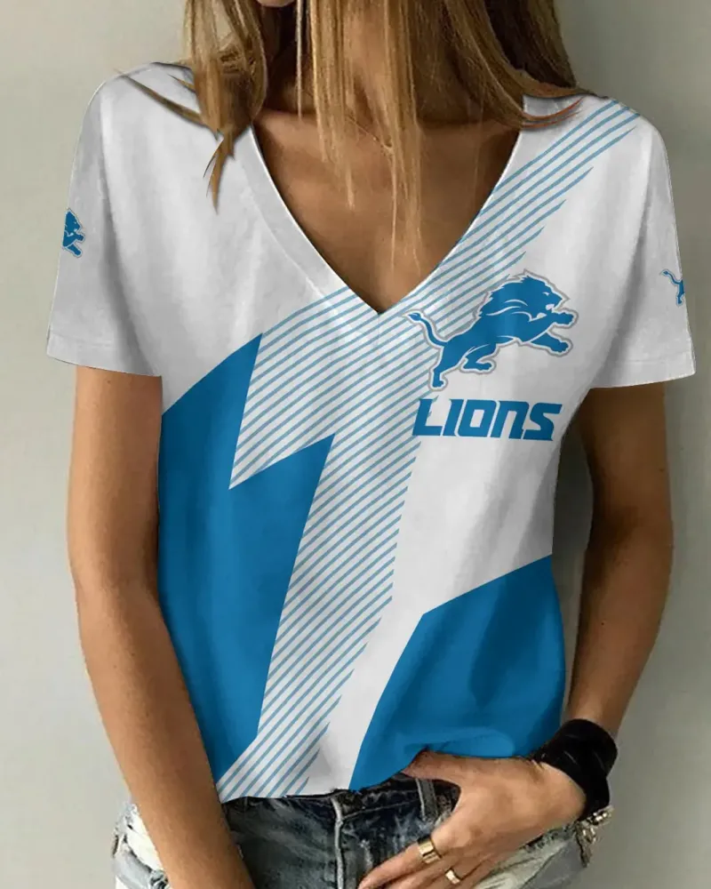 Detroit Lions Women's V-neck T-shirt - Front View