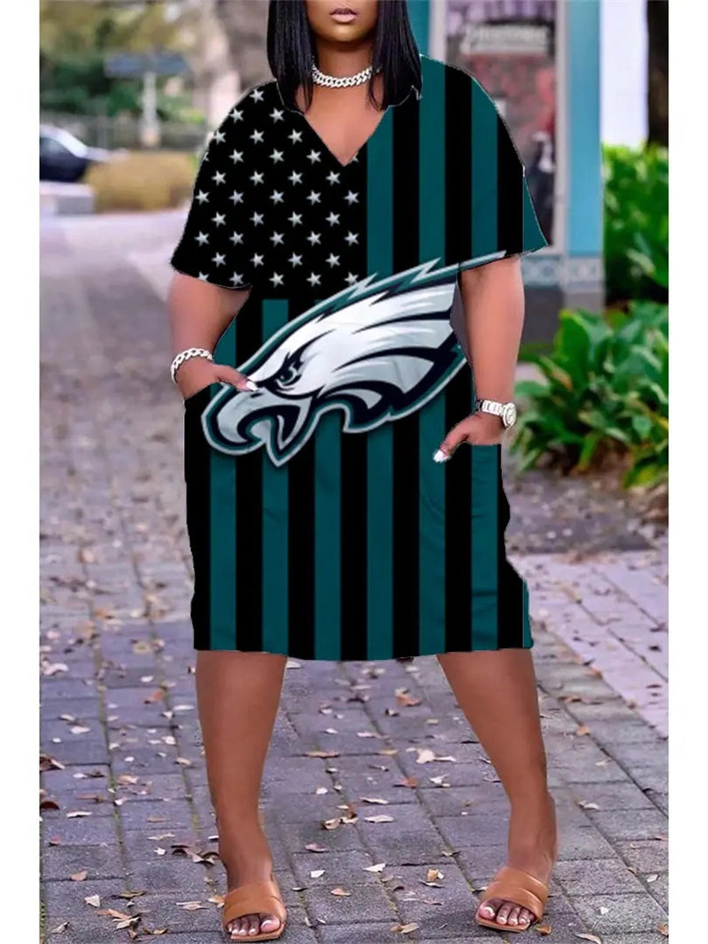 Philadelphia Eagles V-neck Casual Pocket Dress
