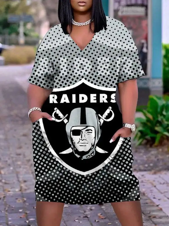 Las Vegas Raiders V-neck Casual Pocket Dress