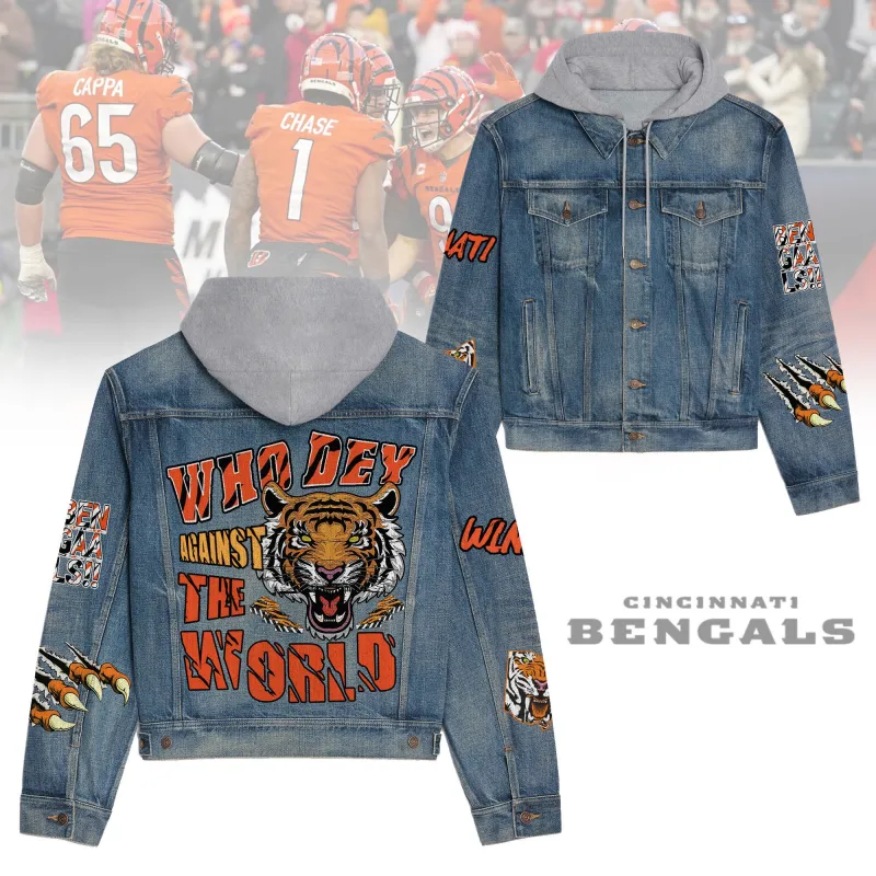Cincinnati Bengals Premium Hooded Denim Jacket