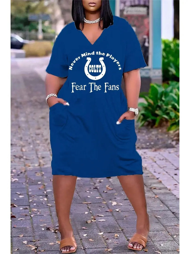 Indianapolis Colts V-neck Casual Pocket Dress