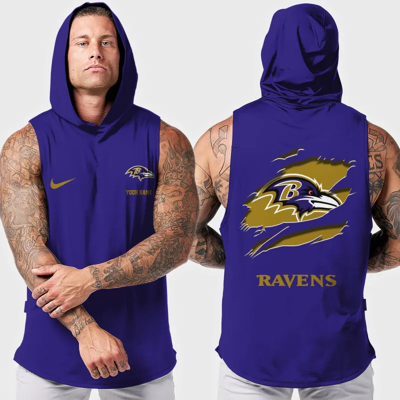 Baltimore Ravens Men Workout Hooded Tank Top AZMGSH003