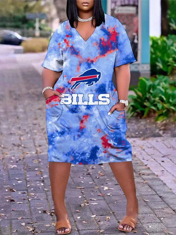 Buffalo Bills V-neck Casual Pocket Dress
