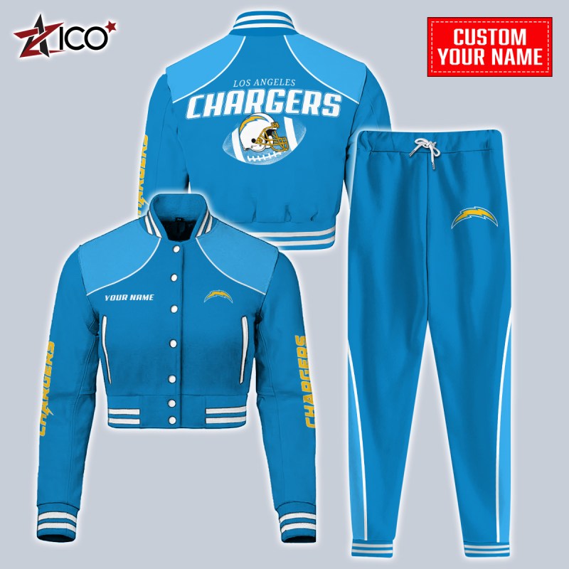 Los Angeles Chargers Combo Crop Varsity Jacket and Sweatpants - Full View