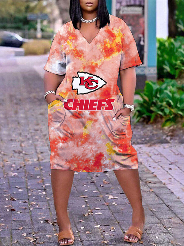 Kansas City Chiefs V-neck Casual Pocket Dress