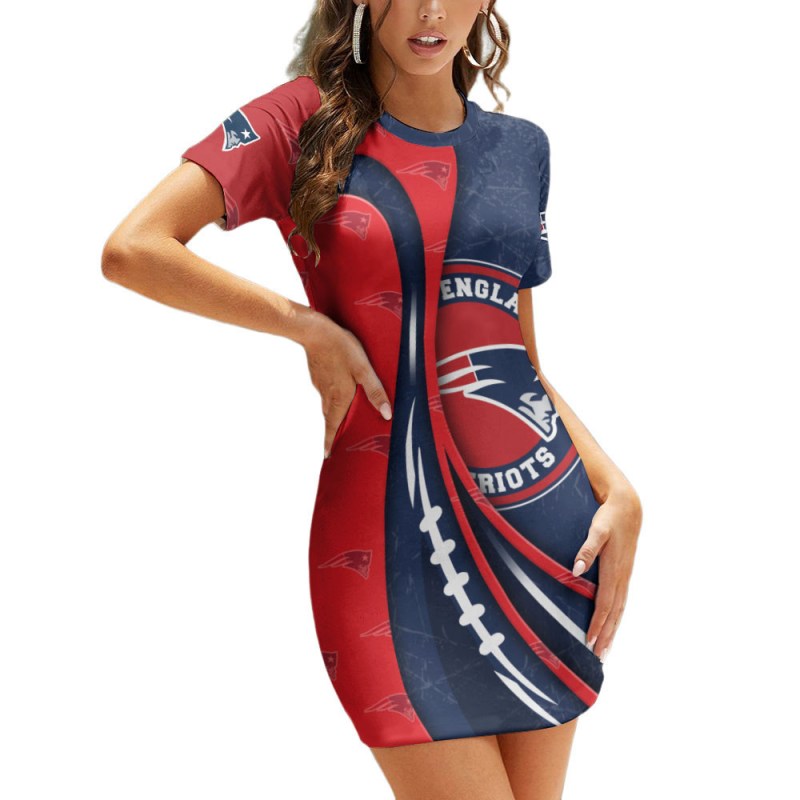New England Patriots Casual Short Sleeve Bodycon Mini Dress Side View
