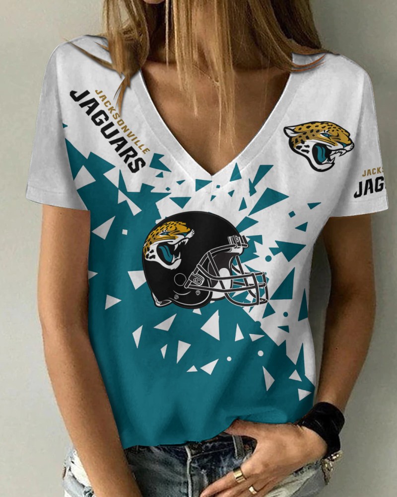 Jacksonville Jaguars Summer V-neck Women T-shirt Size Chart