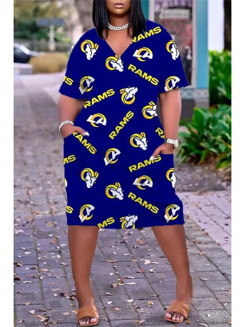 Los Angeles Rams V-neck Casual Pocket Dress