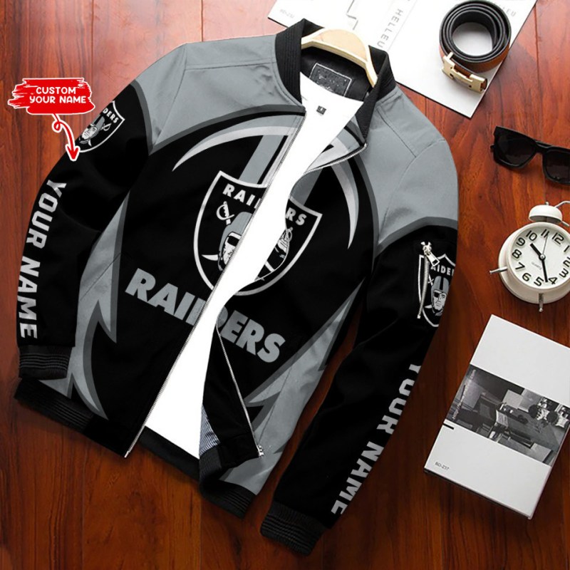 Las Vegas Raiders Personalized Bomber Jacket Back View