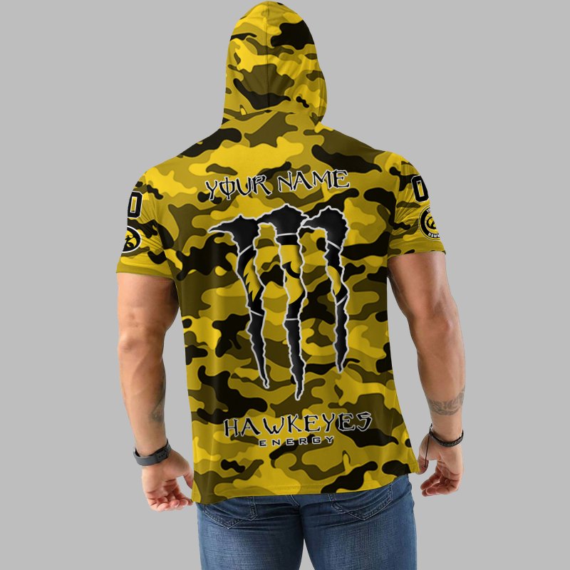 Iowa Hawkeyes Camo Short Sleeve Hoodie Back View