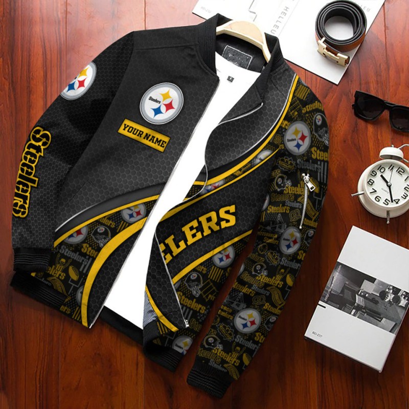 Pittsburgh Steelers Personalized Bomber Jacket Front