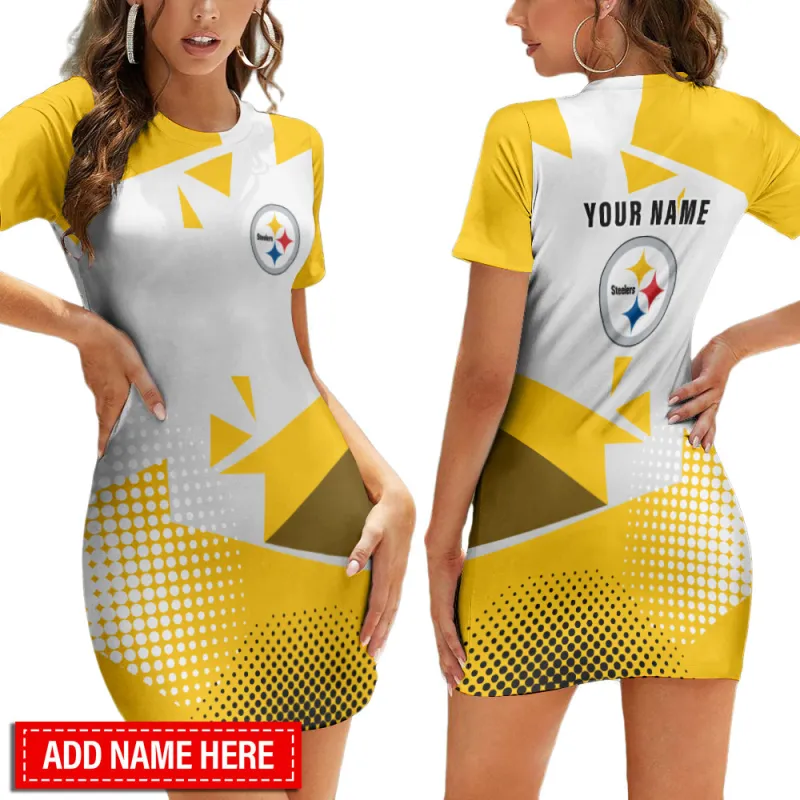 Pittsburgh Steelers Personalized Short Sleeve Bodycon Mini Dress