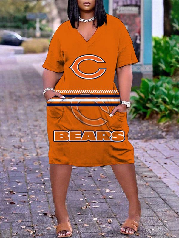 Chicago Bears V-neck Casual Pocket Dress