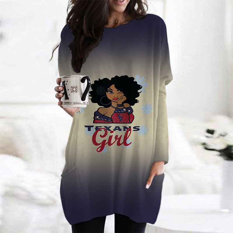 Houston Texans Casual Long Sleeve Pocket Dress