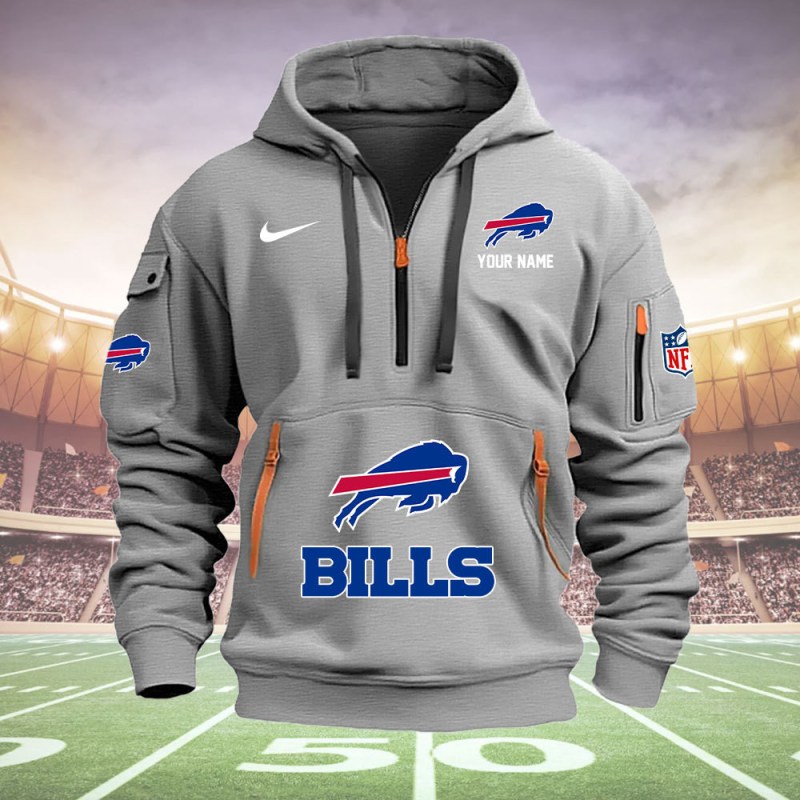 Buffalo Bills New Personalized Quarter Zip Hoodie - Image 4