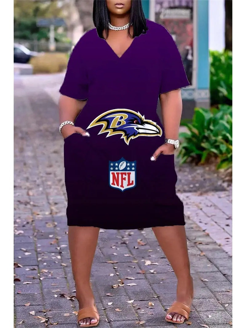 Baltimore Ravens V-neck Casual Pocket Dress