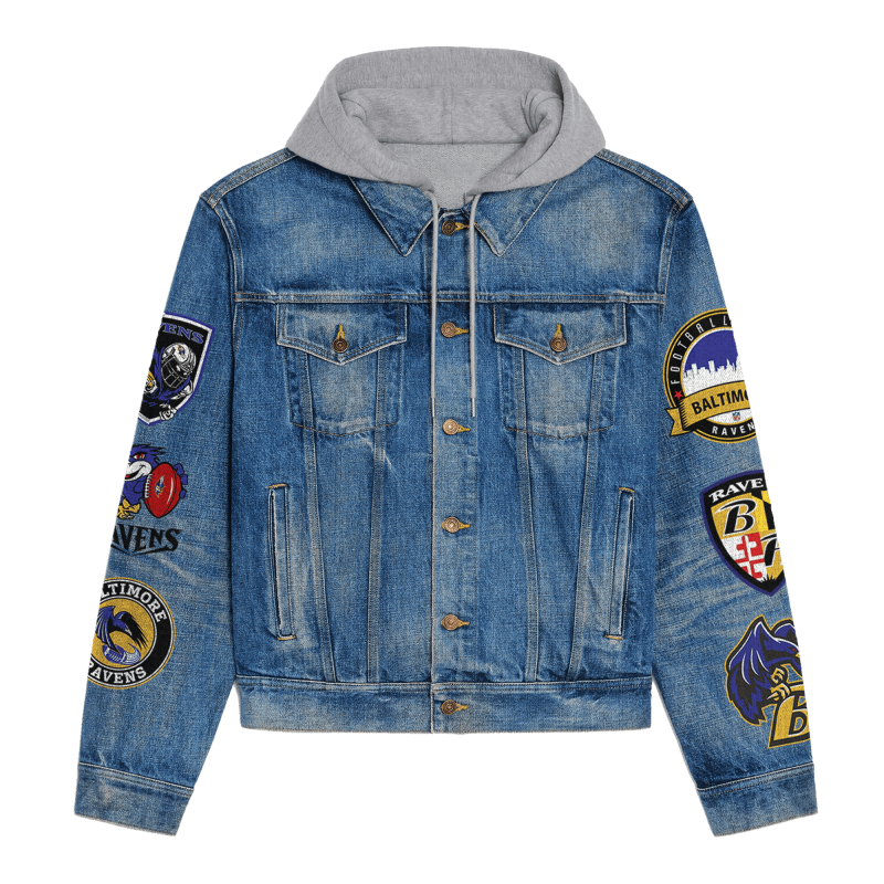 Baltimore Ravens Premium Hooded Denim Jacket Design 2