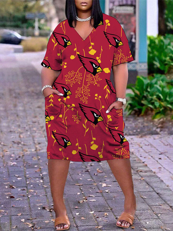 Arizona Cardinals V-neck Casual Pocket Dress
