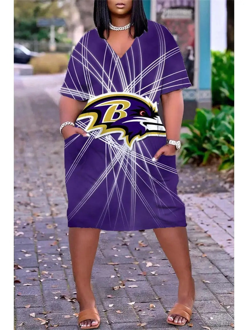 Baltimore Ravens V-neck Casual Pocket Dress