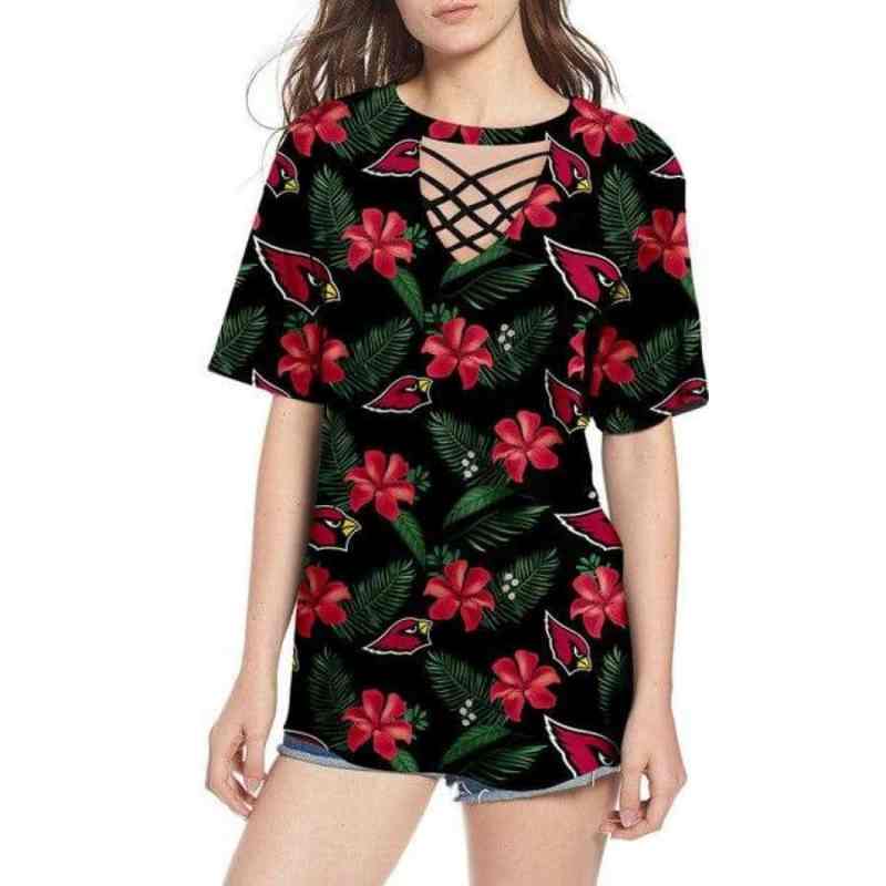 Arizona Cardinals Women Summer String Short Sleeve Shirt