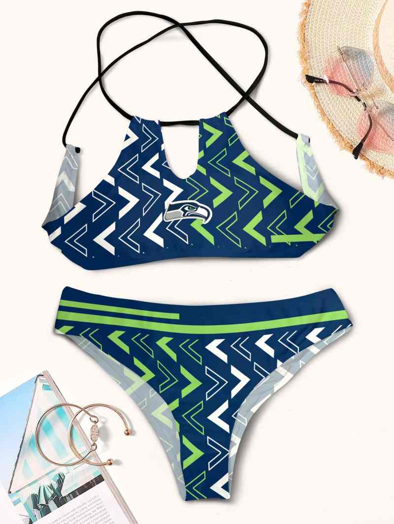 Seattle Seahawks Women's Cami Keyhole One-Piece Swimsuit Detail View