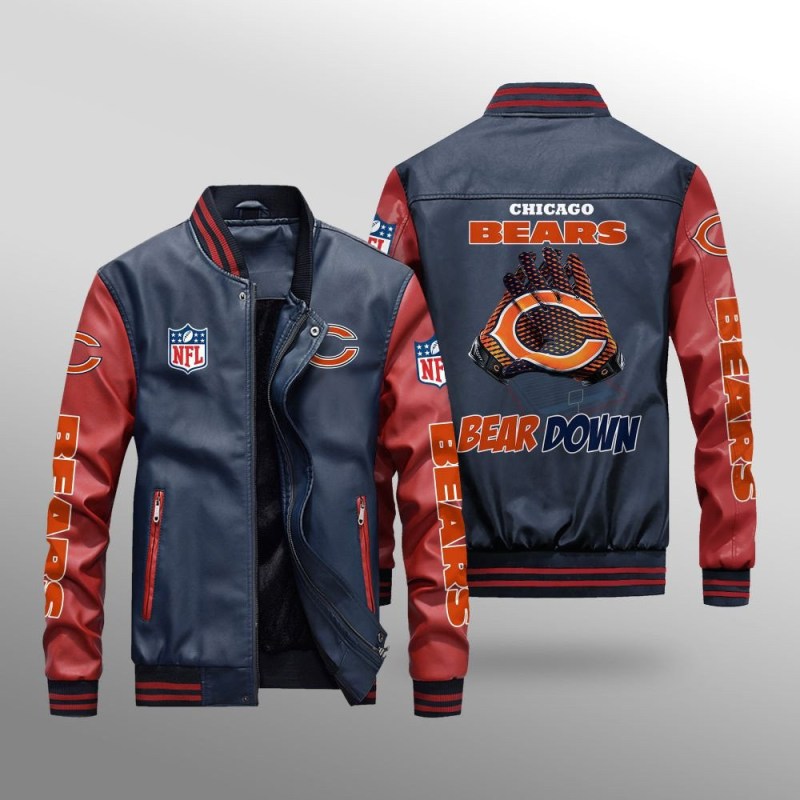 Chicago Bears Leather Bomber Jacket - Front View