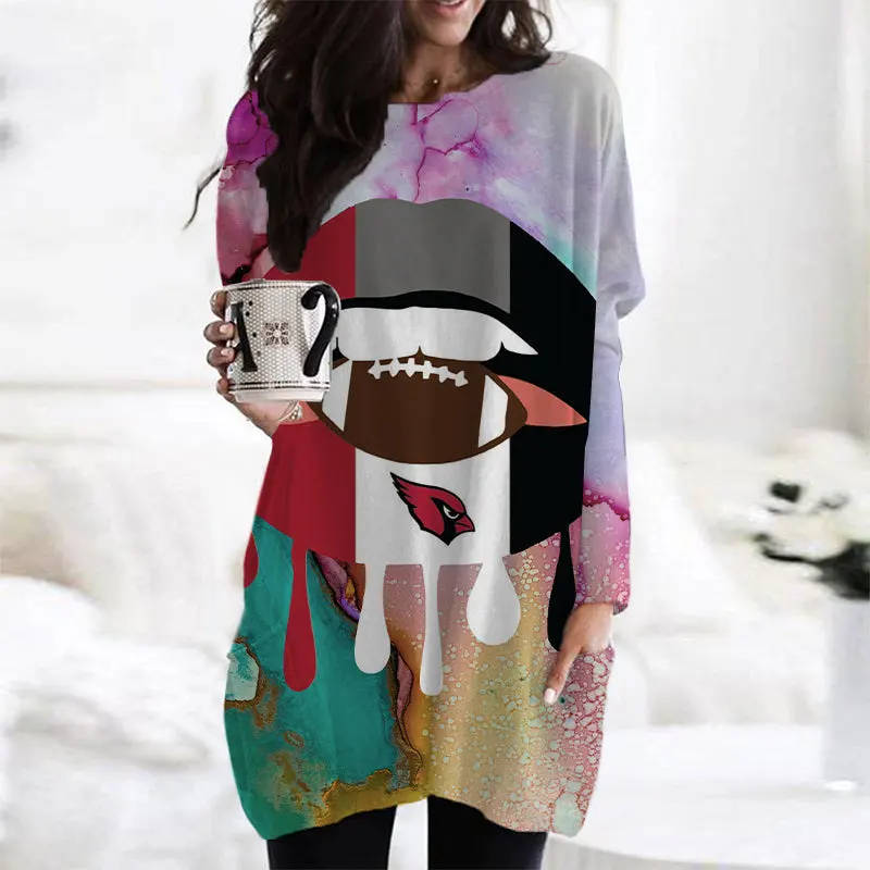 Arizona Cardinals Casual Long Sleeve Pocket Dress