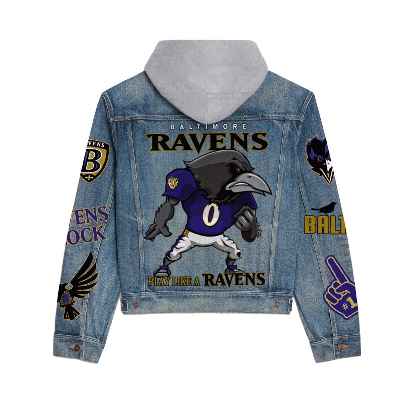 Baltimore Ravens Premium Hooded Denim Jacket - Close-up