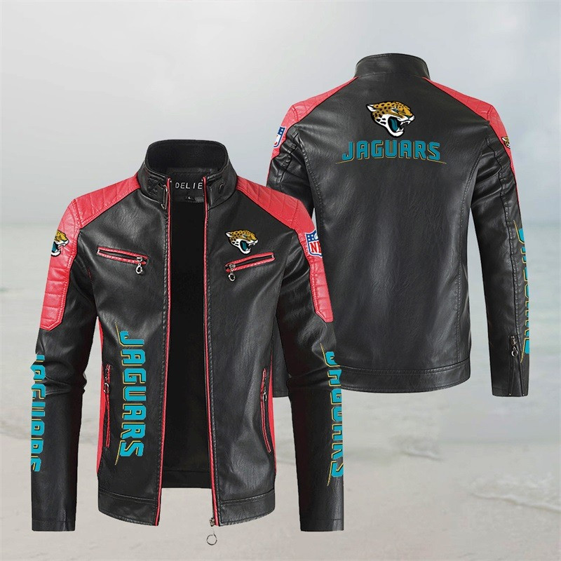 Jacksonville Jaguars Stand Collar Leather Jacket Back View