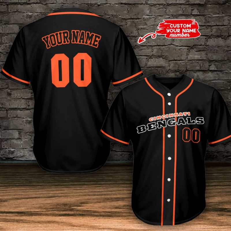 Cincinnati Bengals Personalized Baseball Jersey Black