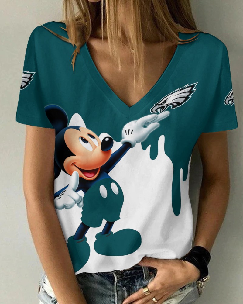 Philadelphia Eagles Personalized Summer V-neck Women T-shirt