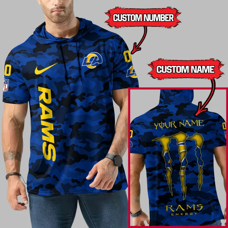 Los Angeles Rams Personalized Camo Short Sleeve Hoodie Side