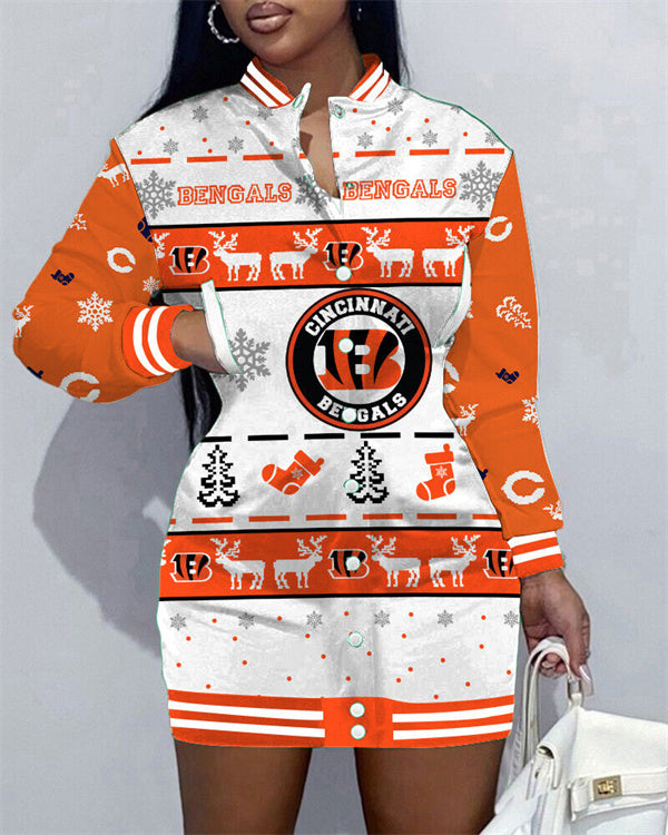 Cincinnati Bengals Women Button Down Jacket Dress
