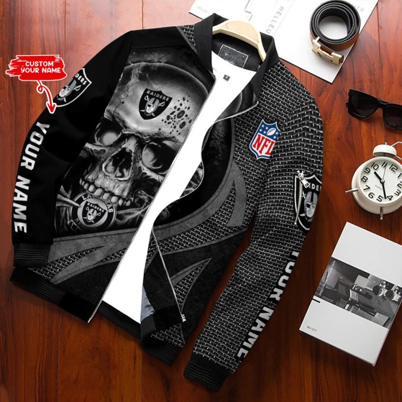 Las Vegas Raiders Personalized Bomber Jacket Front View